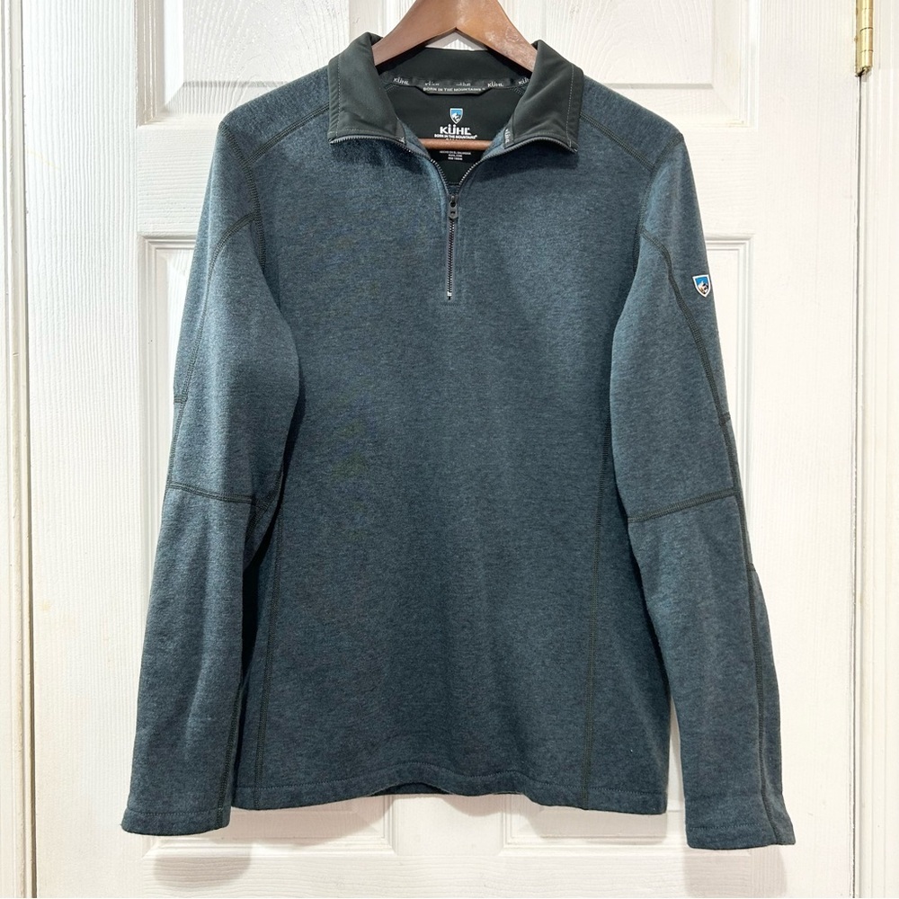 Kuhl Men's Quarter Zip-Up Sweater Blue/Green Black. Size Small. Hiking Mountains